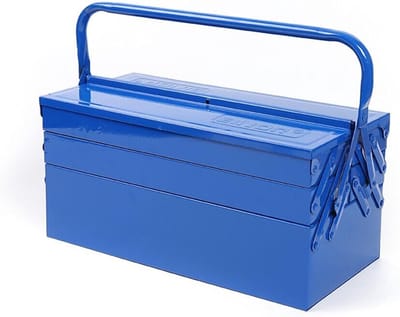 Metalen Gereedschapskist - Opbergkoffer IJzer - Gereedschap Organiseren - 5 Vakken Verdeeld - 40 x 20 x 21 cm - Blauw