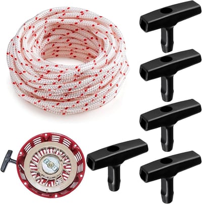 Starterkabel 10 m met Grasmaaierhandvat in 5 Delen, Nylon Touw voor Kettingzagen, Grastrimmer en Grasmaaier Onderdelen, Tuinaccessoires en Vervangingsonderdelen