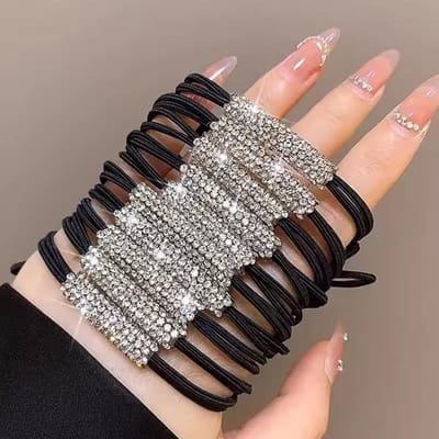 10 stuks Strass Haarelastiek Hoge Elasticiteit Haartouw Dames Haaraccessoires Geschikt voor Dames Meisjes 10PCS zwart