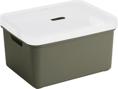 Sunware opbergbox mand kist - 32 liter - donkergroen - kunststof - met transparante deksel - 45 x 35 x 24 cm - Sigma serie