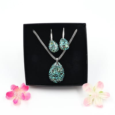 Gemstone set ketting en oorbellen Turkoois