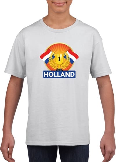 Wit Nederland kampioen t-shirt kinderen - Holland supporter shirt jongens en meisjes 110/116