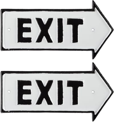 2x wandbord exit - metaal - decoratie - pijl - gietijzer - uitgangsbord
