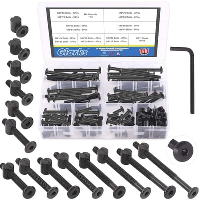 Assortiment van 141 stuks M6 Bevestigingsschroeven en Moeren voor Babybedden - Zwarte Zeskantdopbouten met Inbussleutel