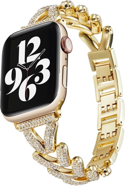 MY PROTECT - Luxe Metalen Diamond Visgraat Bandje G- Geschikt Voor Apple Watch Bandje - Series 1/2/3/4/5/6/7/8/9/10/SE/Ultra - 44mm - 45mm - 46mm - 49mm - Goud