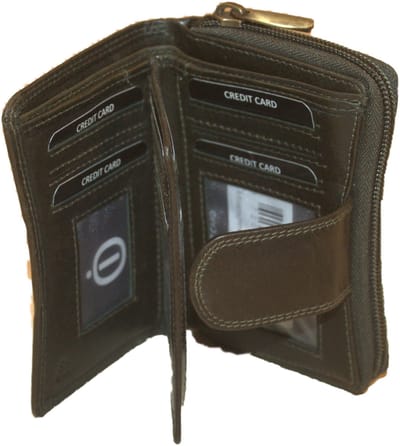OI groen lederen ritsportemonnee / damesportemonnee voor veel pasjes tevens afsluitbaar / damesbeurs voor 12 creditcards / anti skim / groen leder / 218Green