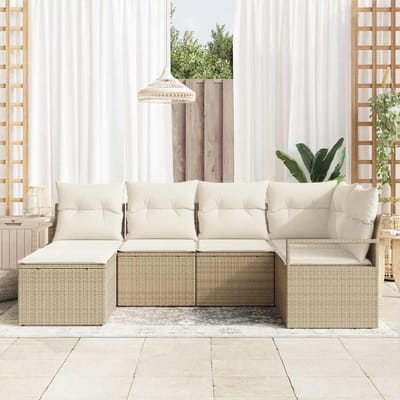 vidaXL Bankstel met kussen met opslag 6 pcs Beige en Crème poly rattan
