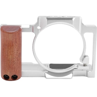 Cage de caméra pour plate-forme vidéo en aluminium ZV1 avec trous de vis de 14 pouces et support de griffe froide en bois argenté