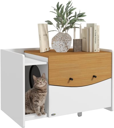 PawHut Cat Litter Box Spanplatte 78L x 50B x 51H cm Eiche