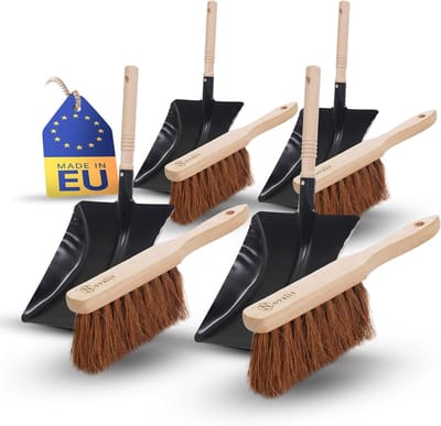 Stoffer en blik set KOKOSBORSTELS handborstel stoffer en blik set metaal zwart geverfd stoffer en blik bezem zachte haren handborstel kokosvezel handveegset stoffer en blik set stoffer en blik en blik