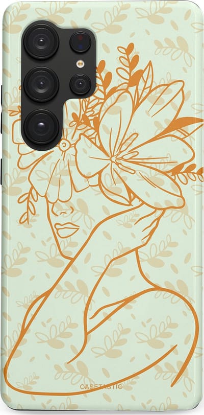 Casetastic hoesje geschikt voor Samsung Galaxy S25 Ultra - Dubbellaagse bescherming - Minimal Bloom - Fashion Case - Crème Lichtgrijs