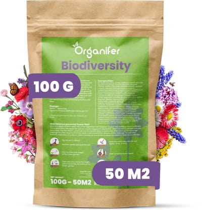 Wildbloemenmengsel - 62 Soorten (100g, 50m2) - Wilde Bloemenzaad Mengsel Meerjaars - Wilde Bloemen - Wilde Bloemen Zaad - Inheemse Bloemenzaden - Veldbloemen Zaad - Bevordert Biodiversiteit - Trekt Vlinders & Bijen - Organifer