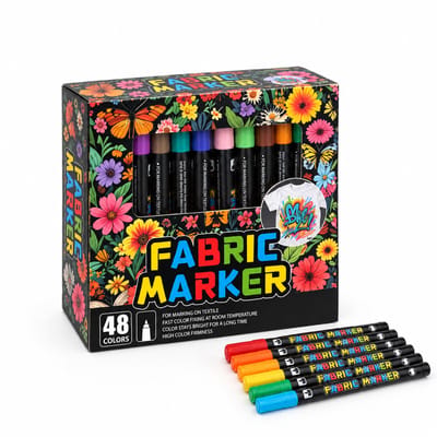 Textielmarkers - set met 48 kleuren - wasbestendig - voor DIY op kleding en canvas - basisverpakking