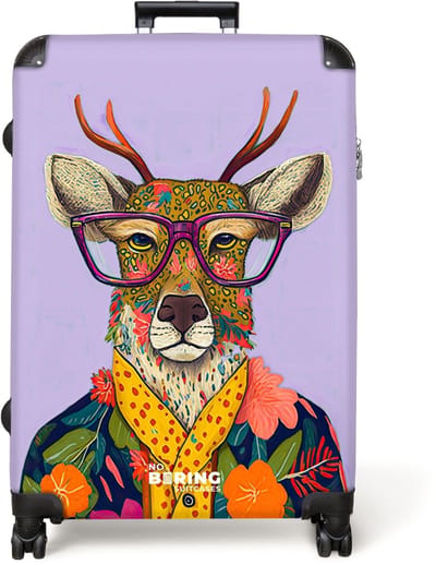 NoBoringSuitcases.com® - Koffer groot - Reiskoffer lichtgewicht - Hert - Dieren - Bloemen - Bril - Hippie - Rolkoffer met 4 wielen - Grote trolley XL - 98 liter bagage