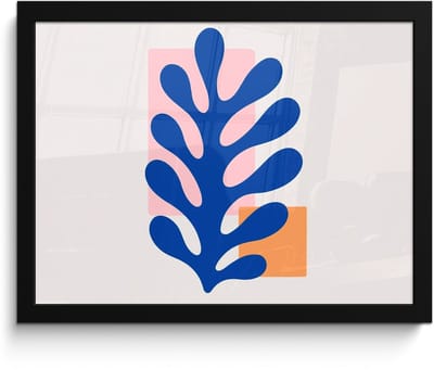 Poster in lijst - Fotolijst 40x30 cm - Posters - Abstract - Blad - Blauw - Rechthoeken - Posterlijst zwart - Decoratie - Wanddecoratie woonkamer - Muurdecoratie slaapkamer