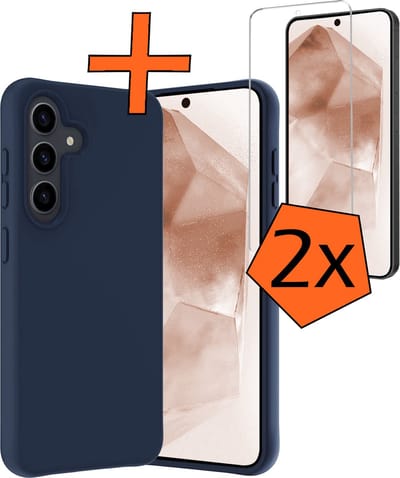 Hoes - Met 2x Screenprotector - Geschikt voor Samsung Galaxy A55 - Sterk & Shockproof - Back Cover - Siliconen Case - Telefoon Hoes - Donkerblauw