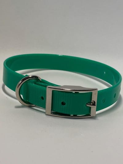 Halsband BioThane GOLD Transparant - GROEN - 600mmX25mm - dubbele gesp