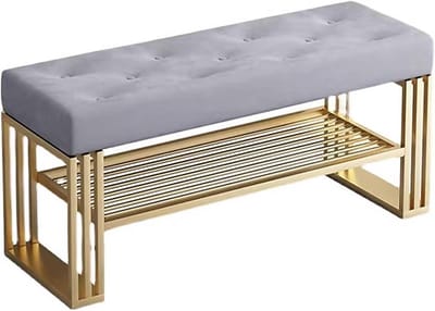 Halbankje met Opbergruimte - Entreebank Schoenen - Netjes Organiseren - Fluwelen Zitkussen - 60cm Breed - Grijs