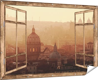 Gards Tuinposter Doorkijk Rome Stad bij Zonsopgang - 180x120 cm - Tuindoek - Tuindecoratie - Wanddecoratie buiten - Tuinschilderij