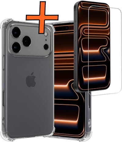 Hoes - Met Screenprotector - Geschikt voor Apple iPhone 17 Pro - Sterk & Shockproof - Siliconen Case - Back Cover - Telefoon Hoes - Shock Proof - Transparant