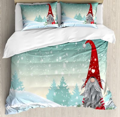 ABAKUHAUS Gnome Dekbedovertrekset, topkwaliteit zacht en warm driedelig dekbedovertrek met 2 kussenslopen, kingsize maten, Mint Green Baby Blue