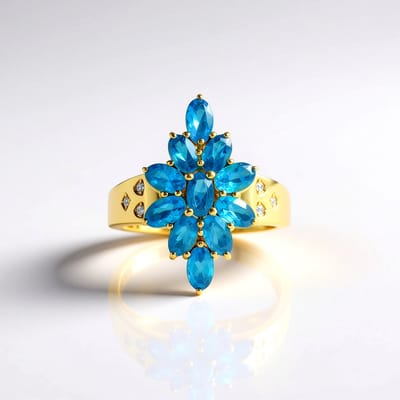 Cavill - Zilveren ring - 925 Sterling Zilver - Neon blauwe Apatiet 2,2 ct - Ovaal slijpsel - Zirkonia pavé - Vintage Art Deco stijl