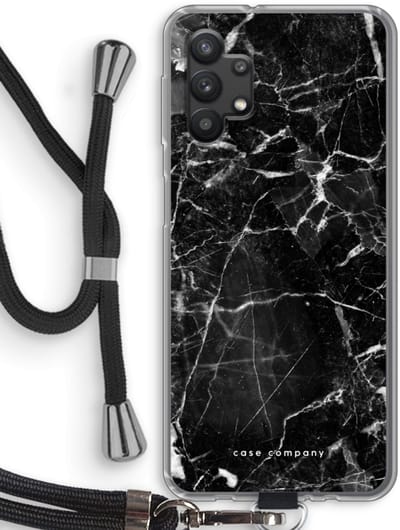 Case Company® - Hoesje met koord geschikt voor Samsung Galaxy A32 5G hoesje met Koord - Zwart Marmer - Telefoonhoesje met Zwart Koord - Bescherming aan alle Kanten en Over de Schermrand
