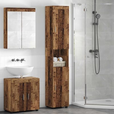 vidaXL - Badkamerkast - set - TULUM - Oudhout - 37 - x - 31,5 - x - 203 - cm - Bewerkt - hout