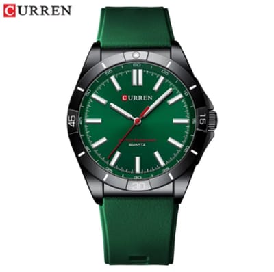 CURREN Horloge 8449 - Zilverkleurig-Groen – Heren - Quartz - Ronde Kast - Siliconen Band - Lichtgevend - Outdoor Sporthorloge - Waterbestendig