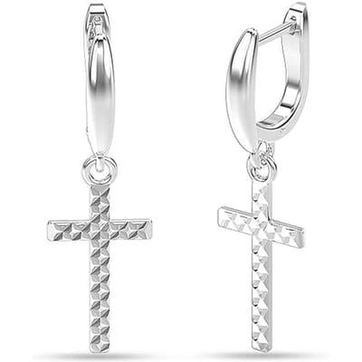 Dames Hoopsieraden met Diamanten Kruis in 925 Sterling Zilver BIPE075