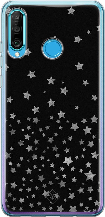 Casimoda® hoesje - Geschikt voor Huawei P30 Lite - Falling Stars - Siliconen/TPU - Soft Case - Zwart - Sterren