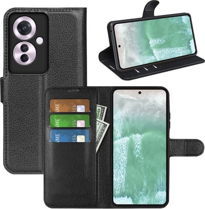 MobyDefend Hoesje - Geschikt voor Oppo Reno 11F - Kunstleren Wallet Book Case (Sluiting Voorkant) - Zwart