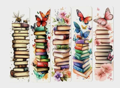 Viwado® Waterverf Bookmark met Vlinders - Set van 5 Anime-Geïnspireerde Illustraties - Perfect Cadeau voor Lezers, Leraren