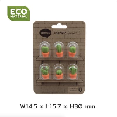 Qualy Magnet Cactus Cacnet Gerecycled PP Oranje/Groen (6st/pak) W145×L157×H30mm 15g