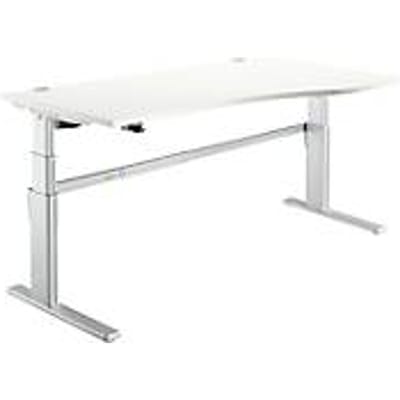 Comfortabel bureau, elektrisch in hoogte verstelbaar, vrije vorm, bevestiging rechts, C-voet, B 1800 x D 1000/800 x H 655-1305 mm, wit/blank aluminium
