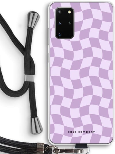 Case Company® - Hoesje met koord geschikt voor Samsung Galaxy S20 Plus hoesje met Koord - Grid Paars - Telefoonhoesje met Zwart Koord - Bescherming aan alle Kanten en Over de Schermrand