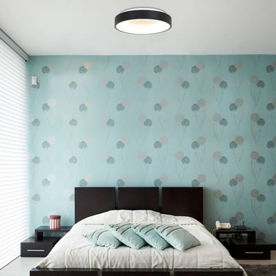 Plafondlamp Ringlede 3086ZW Zwart Ø30cm - Dimbare Design Lamp van Steinhauer van Kunststof en Metaal voor Binnengebruik