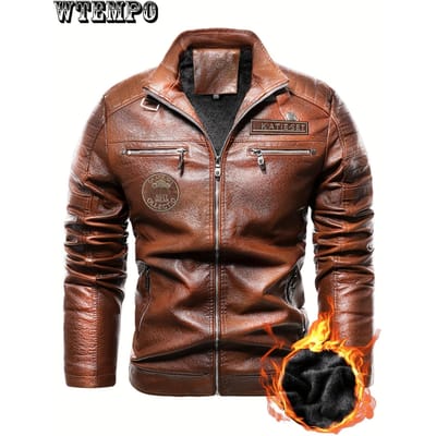 Veste de motard rétro en PU, veste décontractée en polaire chaude avec fermeture éclair et col montant pour homme, veste en similicuir pour l'automne et l'hiver XXXXXXXL jaune foncé