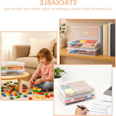 Set van 2 Opbergdozen met Deksel Klein, Multifunctionele Container B5, Stapelbaar voor Documenten, Knutselmaterialen en Bakbenodigdheden (27x19.5x5)