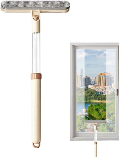 Raamwisser Uitschuifbaar - Glasreiniger Trekker - Streeploos Reinigen - Met Smalle Borstel - 53 cm - Khaki