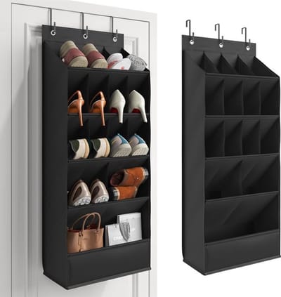 Schoenenzak Hangend - Schoenen Opberger - 15 grote zakken - Met Haken - Organizer Voor Aan De Deur - Schoenenorganizer Boven De Deur - Ruimtebesparend - Voor Schoenen，Woonaccessoires - Zwart