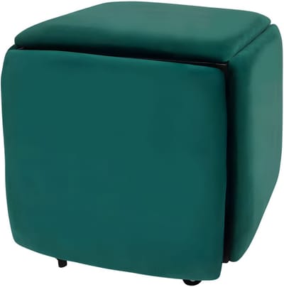 Zitkubus – Voor Woonkamer en Slaapkamer – 5-in-1: Fauteuil, Voetenbank en Kaptafelstoel met Zwenkwielen – Groen, Metaal/Kunststof/Stof