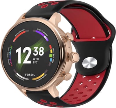 Strap-it Ademende Siliconen sport band 18mm - geschikt voor Fossil Gen 5e - 42mm / Gen 6 - 42mm - Huawei Watch GT 4 - 41mm - Watch GT 5 - 41mm / GT 5 Pro - 42mm - Withings ScanWatch 2 - 38mm / ScanWatch Light / Steel HR - 36mm - zwart/rood