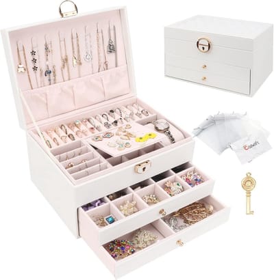 Sieradendoos met 2 lades - Luxe leren sieradenorganizer met slot en 3 niveaus
