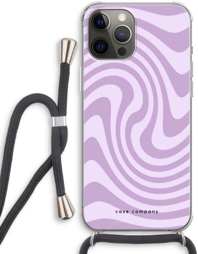 Case Company® - Hoesje met koord geschikt voor iPhone 12 Pro hoesje met Koord - Swirl Paars - Telefoonhoesje met Zwart Koord - Bescherming aan alle Kanten en Over de Schermrand