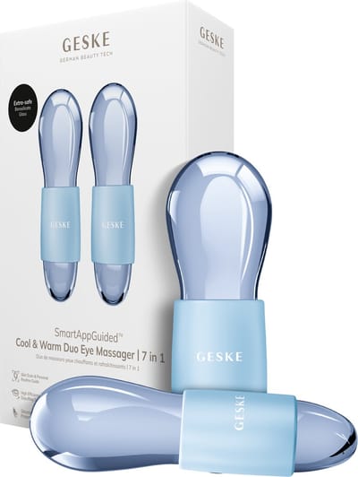 GESKE SmartAppGuided™ Cool & Warm Duo Eye Massager | 7 in 1 | Tijdbesparende dubbele stimulator | Voor ogen en gezicht | Batterijloos koelen en warmen | Verstevigt, ontspant en ontzwelt