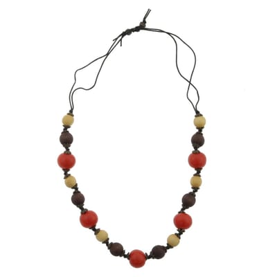 Behave - Ketting - Kralenketting - Lange Ketting - Bruin - Oranje - Beige - Hout - 80 cm