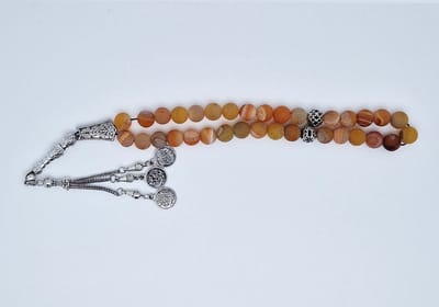 Handgemaakte tesbih "tasbih" natuursteen " Oranje frosted agaat " - Aantal kralen 33 - Diameter kralen 10 MM - met metaal tassel "model 4" - Een mooi cadeau-idee