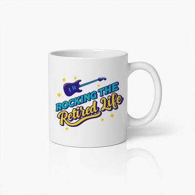 Rocking the Retired Life Mok 330ml – Leuke Pensioen Koffiebeker met Gitaar Ontwerp – Perfect Cadeau voor Gepensioneerden, Vaders & Muziekliefhebbers