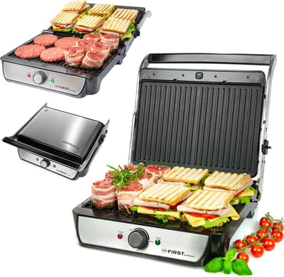 TZS First Austria Contactgrill - 2000W - Tosti-apparaat - Elektrische Grill - Panini Grill - RVS